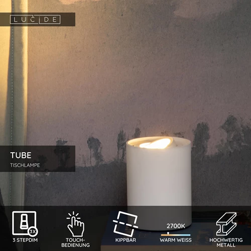 Lucide TUBE - Tischlampe - Ø 9,6 cm - LED 3 StepDim - GU10 - 1x5W 2700K - Weiß - USP